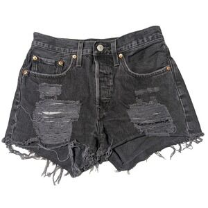 LEVIS 501 Cut-Off Button-Fly Black Distressed 2" Denim Shorts - Women Size 27